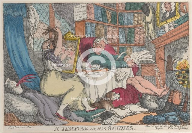 A Templar at His Studies, March 20, 1811., March 20, 1811. Creator: Thomas Rowlandson.