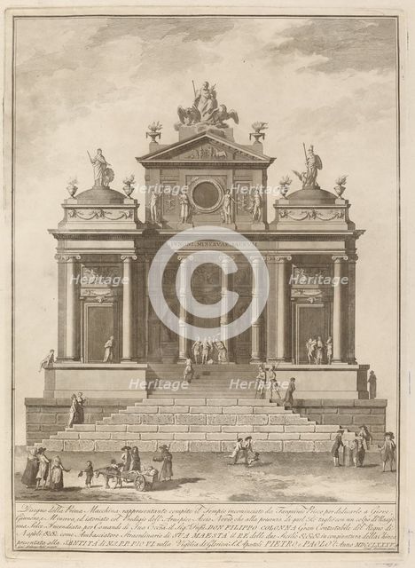 A Temple Dedicated to Jupiter, Juno, and Minerva, for the "Chinea" Festival, 1785. Creator: Francesco Barbazza.