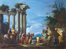 A temple ruin with Pythagoras Emerging from the Underworld, Second Half of the 17th cen.. Creator: Ghisolfi, Giovanni (1623-1683)