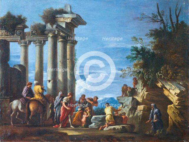 A temple ruin with Pythagoras Emerging from the Underworld, Second Half of the 17th cen.. Creator: Ghisolfi, Giovanni (1623-1683).