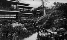 A tea-house garden, Tokyo. Landscape gardening with theme of volcanic origins c1900, (1921). Artist: Julian Leonard Street