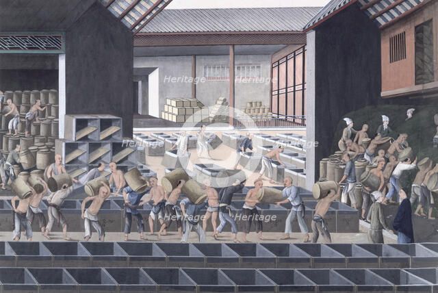 A tea warehouse in Canton, China, 1790.  Creator: Anon.