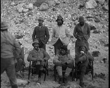 A Team of Eight Climbers Including Andrew Irvine and George Leigh Mallory Posing at the Foot...,1924 Creator: British Pathe Ltd