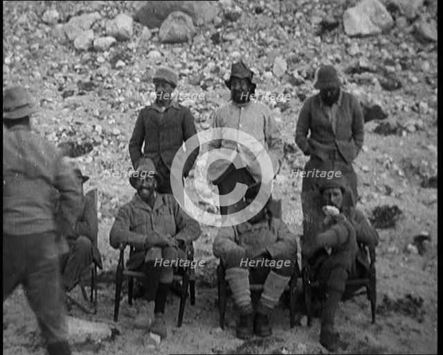 A Team of Eight Climbers Including Andrew Irvine and George Leigh Mallory Posing at the Foot...,1924 Creator: British Pathe Ltd.