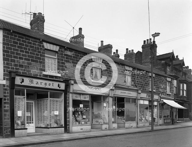 A terrace of late Vistorian shops in Bank Street, Mexborough, South Yorkshire, 1963. Creator: Michael Walters.