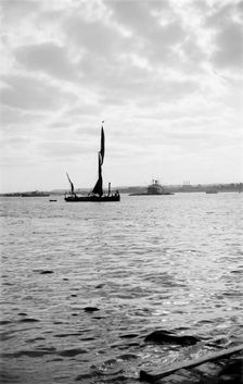 A Thames sailing barge in Gravesend Reach, Kent, c1945-c1965. Artist: SW Rawlings