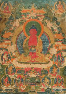 A thangka of Amitabha in the Pureland of Sukhavati, 18th century. Creator: Tibetan culture