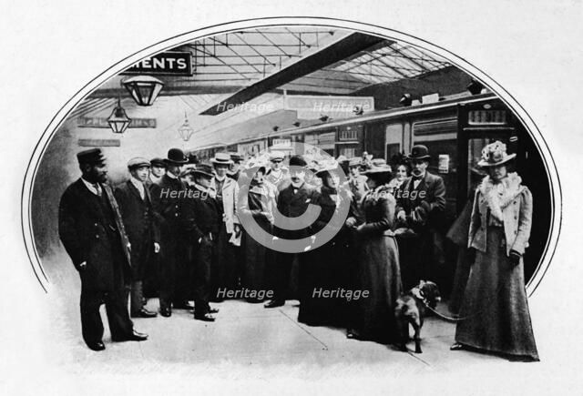 A theatrical company starting on tour, Euston Station, London, c1900 (1901). Artist: Unknown.