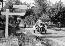 A three wheeled Harley-Davidson police bike, America, 1950s