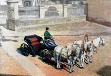 A three-horse-drawn troika in summer, Russia, c1890. Artist: Gillot