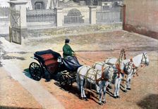A three-horse-drawn troika in summer, Russia, c1890. Artist: Gillot