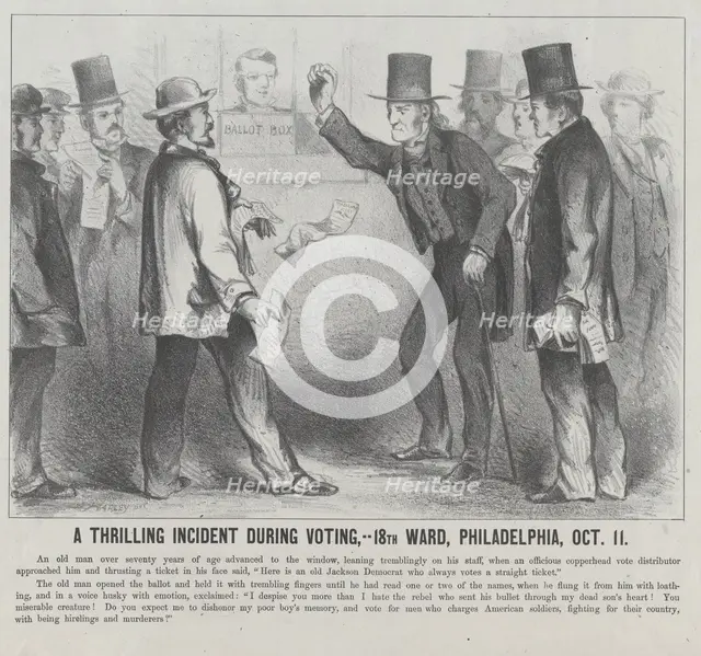 A Thrilling Incident During the Voting, 18th Ward, Philadelphia, October 11, 1864. Creator: Harley.