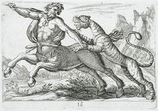 A Tiger Fighting a Centaur, 1610. Creator: Hendrick Hondius I