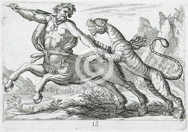 A Tiger Fighting a Centaur, 1610. Creator: Hendrick Hondius I.