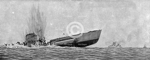 A torpedoing immediately avenged; The "Chateaurenault" hit by a torpedo'.., 1917. Creator: Unknown.