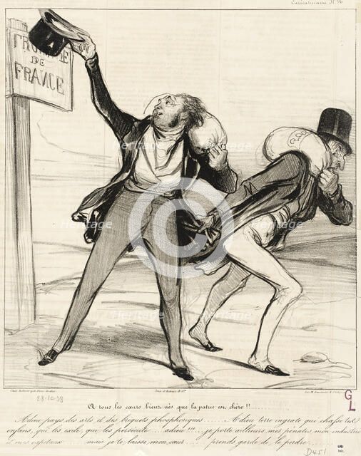 À tous les coeurs bien nés que la patrie est chère!!... (Adieu pays des arts et des briquets...,1838 Creator: Honore Daumier.