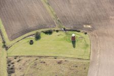 A tower windmill and World War II searchlight emplacements on Halnaker Hill, West Sussex, 2018. Creator: Damian Grady