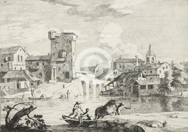 A town by the river,  1723-1730. Creator: Marco Ricci.