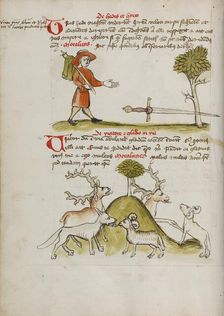 A Traveler Finding a Sword under a Tree: A Stag and a Sheep..., third quarter of 15th century. Creator: Unknown
