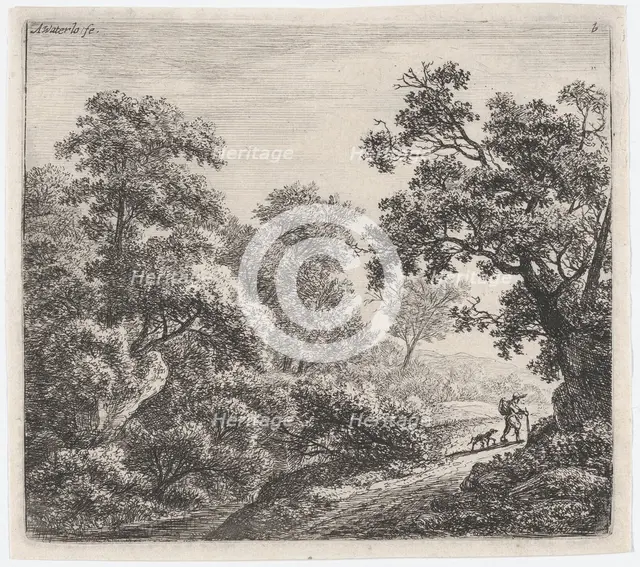 A Traveller and His Dog (Le Voyageur et son Chien), 17th century. Creator: Anthonie Waterloo.