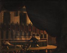 A travelling showman presents a musical menagerie, 1826-1864. Creator: Sophus Schack