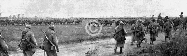 'A travers le champ de bataille; sur les talons de l'ennemi: l'action de la cavalerie..., 1918. Creator: Unknown.