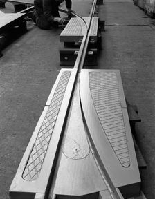 A trackwork junction being installed in a Sheffield factory, South Yorkshire, 1963. Creator: Michael Walters