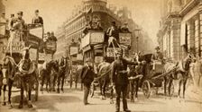 A Traffic Block in 1900 - A scene outside the Mansion House (1933). Creator: Unknown