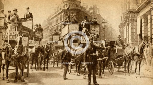 'A Traffic Block in 1900 - A scene outside the Mansion House', (1933). Creator: Unknown.