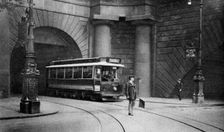 A tram running beneath Kingsway, Aldwych and Somerset House, London, 1926-1927