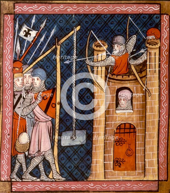 A trebuchet in use at a siege, c1340. Creator: Unknown.