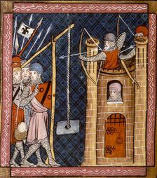 A trebuchet in use at a siege, c1340. Creator: Unknown