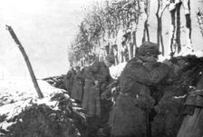 A trench full of reserve infantry, Pas-de-Calais, France, winter, 1915