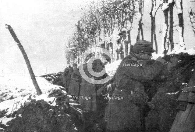 A trench full of reserve infantry, Pas-de-Calais, France, winter, 1915. Artist: Unknown