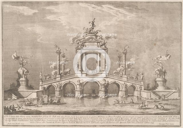 A Triumphal Bridge Adorned with Relics of the City of Ercolano, 1755. Creator: Giuseppe Vasi.