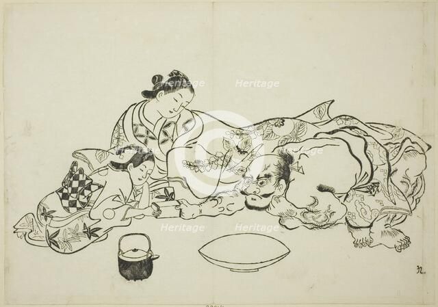 A trial of strength, no. 9 from a series of 12 prints, c. 1708. Creator: Okumura Masanobu.