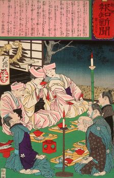 A Triple Wedding in the Family of the Farmer Matsunosuke, 1875. Creator: Tsukioka Yoshitoshi