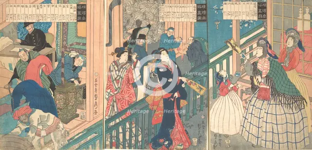 A True View of a Trading House of a Yokohama Merchant, 1st month, 1861. Creator: Sadahide Utagawa.