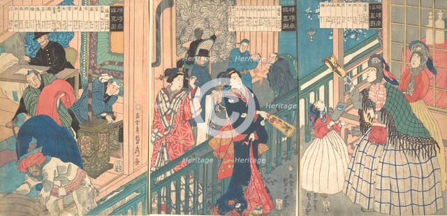 A True View of a Trading House of a Yokohama Merchant, 1st month, 1861. Creator: Sadahide Utagawa.