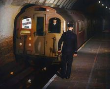 A Tube Train Stopping, 1940. Creator: British Pathe Ltd