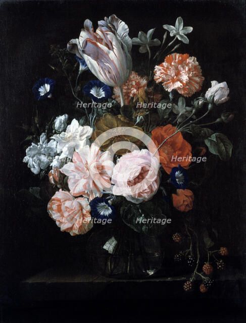 'A Tulip, Carnations, and Morning Glory in a Glass Vase', 17th century.  Artist: Nicolaes van Veerendael