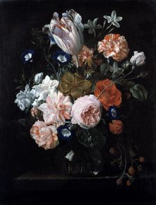 A Tulip, Carnations, and Morning Glory in a Glass Vase 17th century. Artist: Nicolaes van Veerendael