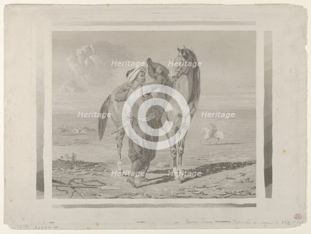 A Turk Saddling His Horse, 1824., 1824. Creator: Eugene Delacroix.