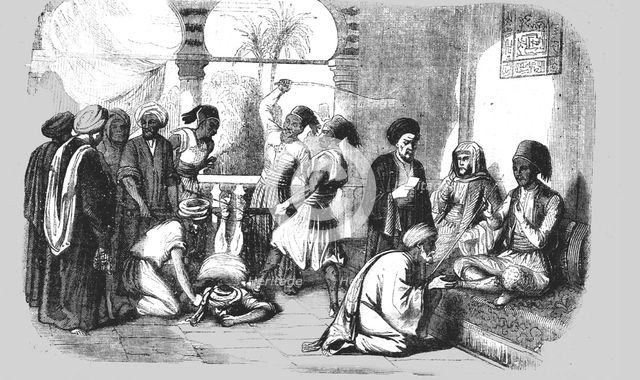 'A Turkish Court of Justice; The Bastinado', 1854. Creator: Unknown.