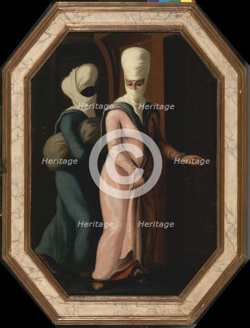 A Turkish Lady Going with her Slave to the Bath, ca 1760. Artist: Smith, Francis (active 1763-1780)