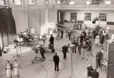 A TV crew on location at York Railway Institute, York, Yorkshire, 1956