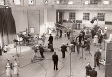 A TV crew on location at York Railway Institute, York, Yorkshire, 1956