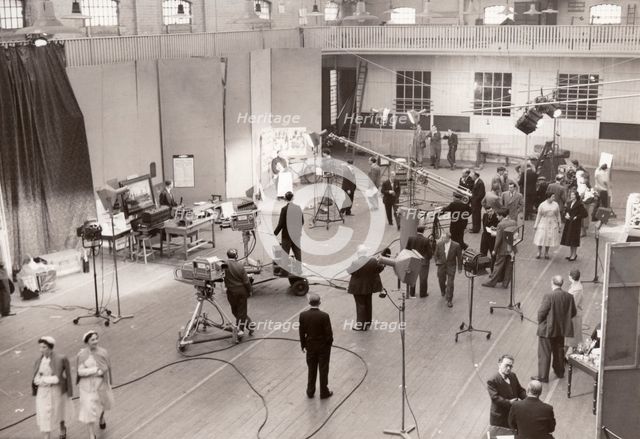 A TV crew on location at York Railway Institute, York, Yorkshire, 1956. Artist: Unknown