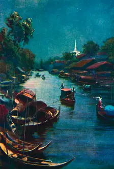 A Typical Canal Scene, Bangkok 1913. Artist: Edwin Norbury