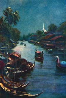 A Typical Canal Scene, Bangkok 1913. Artist: Edwin Norbury
